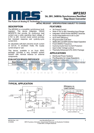 MP2303 datasheet - 3A, 28V, 340KHz Synchronous Rectified Step-Down Converter