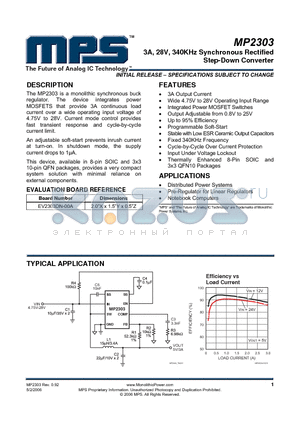 MP2303 datasheet - 3A, 28V, 340KHz Synchronous Rectified Step-Down Converter