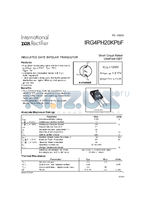 IRG4PH20KPBF datasheet - Short Circuit Rated UltraFast IGBT