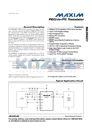 MAX6621AUB+ datasheet - PECI-to-I2C Translator