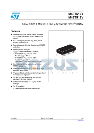 M48T512Y-85PM1 datasheet - 5.0 or 3.3 V, 4 Mbit (512 Kbit x 8) TIMEKEEPER^ SRAM