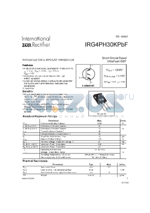 IRG4PH30KPBF datasheet - INSULATED GATE BIPOLAR TRANSISTOR Short Circuit Rated Ultrafast IGBT