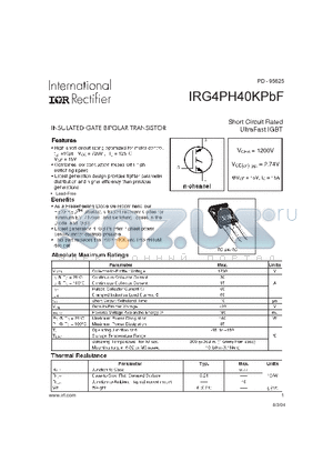 IRG4PH40KPBF datasheet - Short Circuit Rated UltraFast IGBT