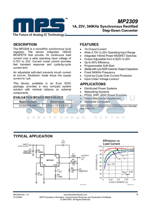 MP2309DS datasheet - 1A, 23V, 340KHz Synchronous Rectified Step-Down Converter