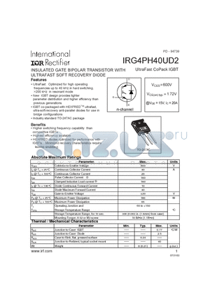 IRG4PH40UD2 datasheet - INSULATED GATE BIPOLAR TRANSISTOR WITH ULTRAFAST SOFT RECOVERY DIODE