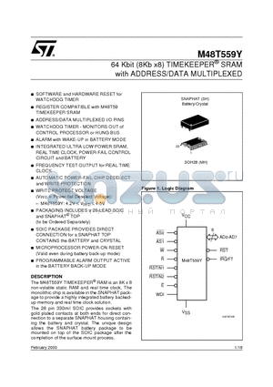 M48T559YMH datasheet - 64 Kbit 8Kb x8 TIMEKEEPER SRAM with ADDRESS/DATA MULTIPLEXED