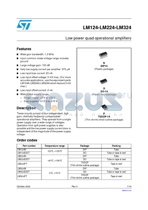 LM124D/DT datasheet - Low power quad operational amplifiers