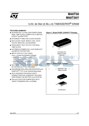 M48T58-70PC1 datasheet - 5.0V, 64 Kbit (8 Kb x 8) TIMEKEEPER SRAM