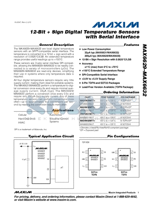 MAX6629_10 datasheet - 12-Bit  Sign Digital Temperature Sensors with Serial Interface