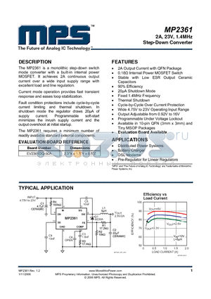 MP2361 datasheet - 2A, 23V, 1.4MHz Step-Down Converter