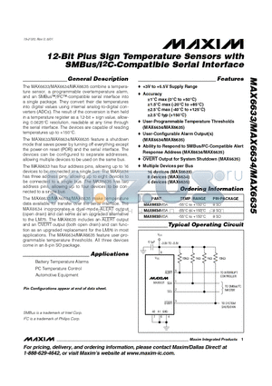 MAX6634 datasheet - 12-Bit Plus Sign Temperature Sensors with SMBus/I2C-Compatible Serial Interface