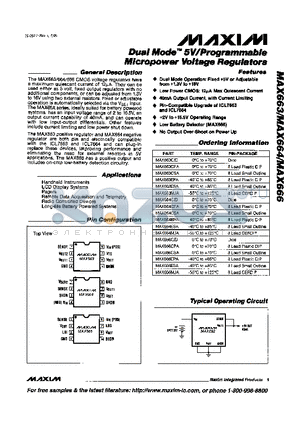 MAX663EPA datasheet - Dual Mode 5V/Programmable Vicropower Voltage Regulators