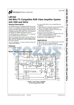 LM1262NA datasheet - 200 MHz I2C Compatible RGB Video Amplifier System with OSD and DACs