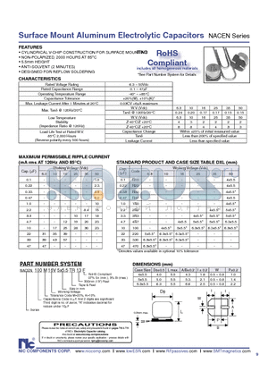 NACEN100K164X5.5TR13F datasheet - Surface Mount Aluminum Electrolytic Capacitors