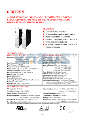 HSU200-T033EI datasheet - AUTO-RANGING AC INPUT AC-DC 19