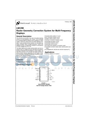 LM1296 datasheet - Raster Geometry Correction System for Multi-Frequency Displays
