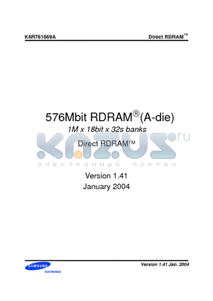 K4R761869A-FBCCN1 datasheet - 576Mbit RDRAM (A-die) 1M x 18bit x 32s banks Direct RDRAMTM