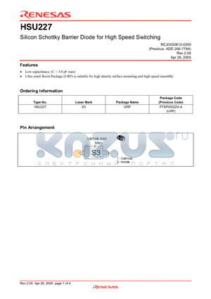 HSU227 datasheet - Silicon Schottky Barrier Diode for High Speed Switching