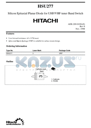 HSU277 datasheet - Silicon Epitaxial Planar Diode for UHF/VHF tuner Band Switch