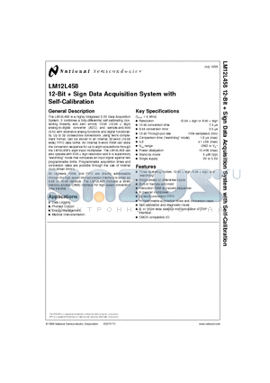 LM12L458 datasheet - 12-Bit  Sign Data Acquisition System with Self-Calibration