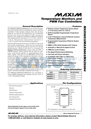 MAX6653 datasheet - Temperature Monitors and PWM Fan Controllers