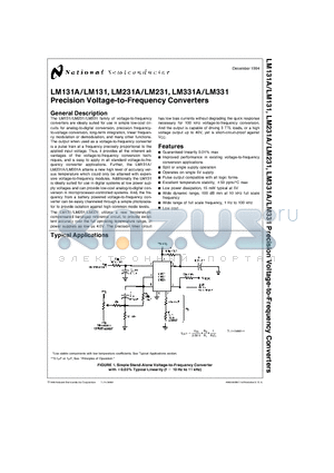 LM131AH/883 datasheet - Precision Voltage-to-Frequency Converters