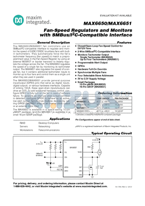 MAX6651 datasheet - Fan-Speed Regulators and Monitors with SMBus/I2C-Compatible Interface
