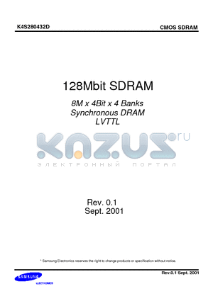 K4S280432D-TC/L75 datasheet - 128Mbit SDRAM 8M x 4Bit x 4 Banks Synchronous DRAM LVTTL