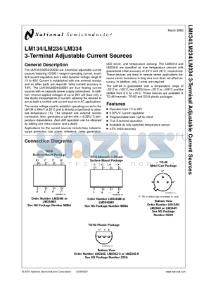LM134 datasheet - 3-Terminal Adjustable Current Sources