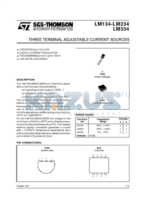 LM134 datasheet - THREE TERMINAL ADJUSTABLE CURRENT SOURCES