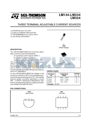 LM134-LM234 datasheet - THREE TERMINAL ADJUSTABLE CURRENT SOURCES