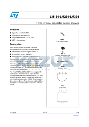 LM134DT datasheet - Three terminal adjustable current sources