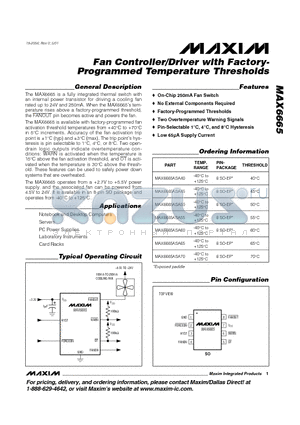 MAX6665ASA50 datasheet - Fan Controller/Driver with Factory- Programmed Temperature Thresholds