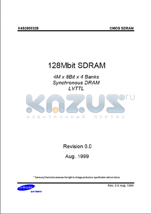K4S280832B-TCL10 datasheet - 4M x 8Bit x 4 Banks Sychronous DRAM