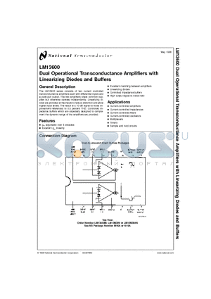 LM13600 datasheet - Dual Operational Transconductance Amplifiers with Linearizing Diodes and Buffers