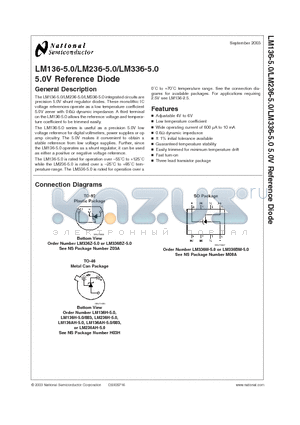 LM136AH-5.0/883 datasheet - 5.0V Reference Diode