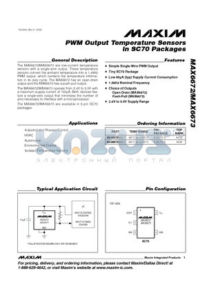 MAX6673AXK-T datasheet - PWM Output Temperature Sensors in SC70 Packages