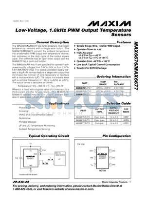 MAX6676AUT3 datasheet - Low-Voltage, 1.8kHz PWM Output Temperature Sensors