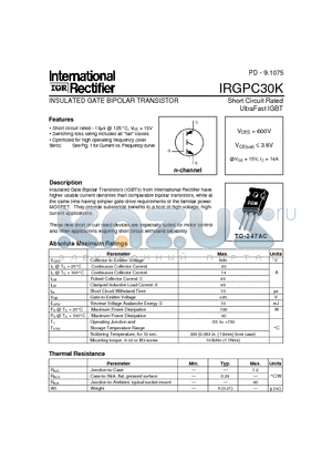 IRGPC30K datasheet - INSULATED GATE BIPOLAR TRANSISTOR
