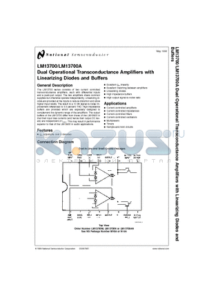 LM13700AN datasheet - Dual Operational Transconductance Amplifiers with Linearizing Diodes and Buffers