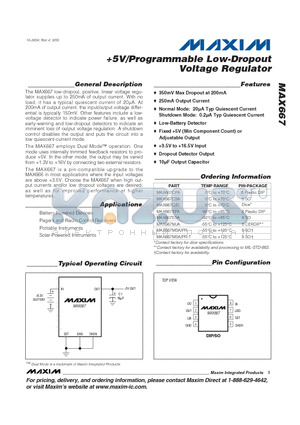 MAX667ESA datasheet - 5V/Programmable Low-Dropout Voltage Regulator