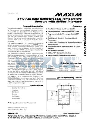 MAX6681MEE datasheet - Fail-Safe Remote/Local Temperature Sensors with SMBus Interface