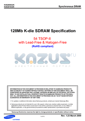 K4S281632K-UC/L60 datasheet - 128Mb K-die SDRAM Specification