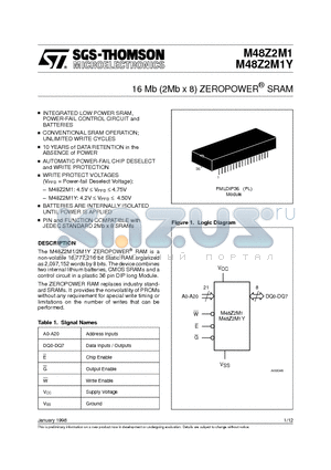 M48Z2M1PL datasheet - 16 Mb 2Mb x 8 ZEROPOWER SRAM