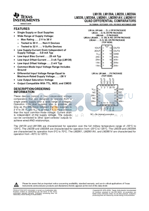 LM139AD datasheet - QUAD DIFFERENTIAL COMPARATORS