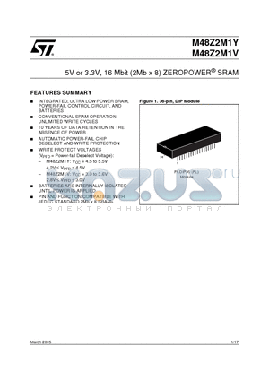 M48Z2M1Y-70G datasheet - 5V or 3.3V, 16 Mbit (2Mb x 8) ZEROPOWER SRAM