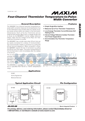 MAX6691 datasheet - Four-Channel Thermistor Temperature-to-Pulse-Width Converter