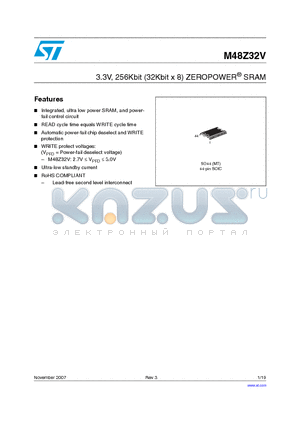 M48Z32V datasheet - 3.3V, 256Kbit (32Kbit x 8) ZEROPOWER SRAM