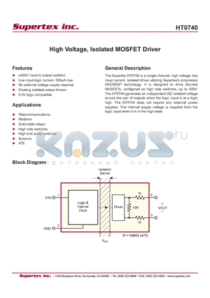 HT0740 datasheet - High Voltage, Isolated MOSFET Driver