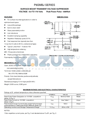 P6SMBJ7.0 datasheet - SURFACE MOUNT TRANSIENT VOLTAGE SUPPRESSOR